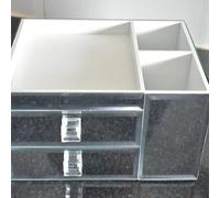 Deenz Silver Crushed Diamante Mirrored Glass Jewellery Box With 2 Drawers + Makeup Brush Holder