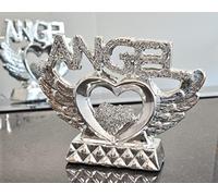 B&Q Ornament Silver Crushed Diamond Angel Heart with Wings – Sparkle, Handmade Home Decor Gift