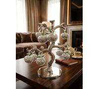 DEENZ Silver Crushed Diamond Filled Apple Tree Ornament Mirror Base Green Leaves Chrome Finish Large Glass Stand Table Sculpture Home Décor Giftware