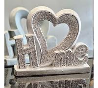 DEENZ Silver Crushed Diamond Home Sign With Heart Jewel Home Letters Home Decor Ornament Handmade Craft Home Decor, Wedding Anniversary, Birthday Present, Gift For Your Love