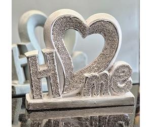 DEENZ Silver Crushed Diamond Home Sign With Heart Jewel Home Letters Home Decor Ornament Handmade Craft Home Decor, Wedding Anniversary, Birthday Present, Gift For Your Love