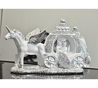 Deenz Silver Crushed Diamond Sparkly Carriage Couple Unicorn Ornament Home Decor