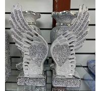 Crushed Diamond Sparkly Pair Wings Angel Ornament - Silver