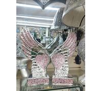 DEENZ Silver Crushed Diamond Sparkly Pair Wings Angel Decoration Shelf Sitter Bling Home Decor Ornament (Pink)