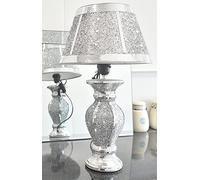 DEENZ Silver Glitter Crushed Diamond Table with Lamp Shade Ornament Home Gift Diamante