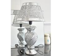 DEENZ Silver Glitter Crushed Diamond Table with Lamp Shade Ornament Home Gift Diamante with Wavy Design