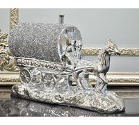 DEENZ Silver Horse With Wagon Gypsy Crushed Diamond Carriage Ornament Shelf Sitter