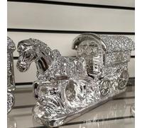 Deenz Silver Horse With Wagon Gypsy Crushed Diamond Carriage Ornament Shelf Sitter Bling
