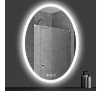 DEENZ Silver Oval Shape Bathroom Mirror LED Light Along With Bluetooth Speaker Wall Mount Dimmer Switch Backlit Anti-Fog Pad 3 Colour tones Shaver Socket Back PVC Covered Touch Control 70x50x0.5 Cm