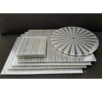 DEENZ Silver sparkle mirrored glass 4 X Sparkle Mirrored Coaster 4 X Sparkle Mirrored Placemats 1 X Sparkle Mirrored Centre Plate Elegant Addition to Your Home Best Gift