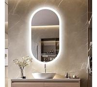 DEENZ Silver Unique Oval Style Bathroom Mirrors LED Lights Bluetooth Speakers Wall Mount Dimmer Switch Backlit Anti-Fog Pad 3 Colour tone Shaver Socket Back PVC Covered Touch Control 80x50x0.5 Cm