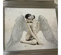 Deenz Sitting Angel With White Wings Modern Glitter Liquid Art Wallart Chrome Frame 55X55Cm