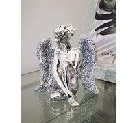 DEENZ Sitting Angel With Wide Wings Crushed Ornament Silver Sparkle Diamond For Gift Beautiful Decorative