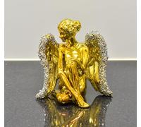 Deenz Sitting Angel With Wide Wings Crushed Ornament Sparkle Diamond For Gift Beautiful Decorative (Gold)