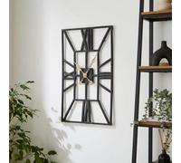 Deenz Skeleton Rectangle Wall Mounted Clock Bold Black Metal Battery Operated Geometric Gold Hand Indoor/outdoor Plastic 70X43X4Cm