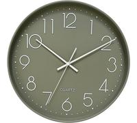 Deenz Sleek Sage Green Matte Wall Mount Clock Large Numerals Quartz Movement Round Glass Display Home/office Decor Stylish 36X4 Cm