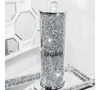 DEENZ Spaghetti Jar Crushed Diamond Glass Spaghetti Jar Crystal Storage Crystal Display Gift Present For All Occasion Home Decor (Silver)