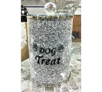 Sparkly Crushed Crystal Silver Dog Treat Jar - Silver
