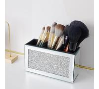 DEENZ Sparkly Diamond Crush Crystal Effect Silver-Black Mirror Makeup Brush Holder Dressing