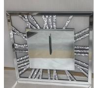 DEENZ Square Mirrored Crushed Crystal Wall Clock Loose Diamond Crystal Mirror Wall Silent Clock Chic Finishing Touch (40x40cm)