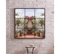 DEENZ Square Shaped Black Window Panel Design Wall Mounted Mirror Glass Frame Large Indoor & Outdoor Use Gift Idea Home Decor 60x60Cm