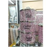 DEENZ Stackable Diamond Crushed Tea Coffee Sugar Canisters Jars Round Pink