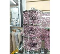 DEENZ Stackable Diamond Crushed Tea Coffee Sugar Canisters Jars Round Shaped Kitchen Storage Crystal Filled Home Decor (Pink)