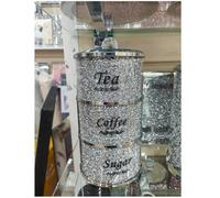 DEENZ Stackable Diamond Crushed Tea Coffee Sugar Canisters Jars Round Silver
