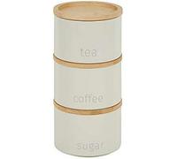 DEENZ Stackable Tea Coffee Sugar Storage Jars 3Pk Round Cream