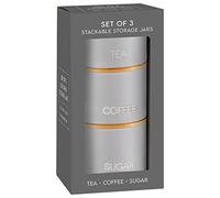 DEENZ Stackable Tea Coffee Sugar Storage Jars 3Pk Round Food Canisters Ceramic Great Storing Beans Matte Finish And Wooden Airtight Lids Storage Jars (Grey 140)
