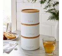 DEENZ Stackable Tea Coffee Sugar Storage Jars 3Pk Round White