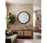 Deenz Striking Wave Edges Design Round Wall-Mounted Playful Ideal Mirror Black Hues Glass And Pp Framed 49.5X49.5X2.5Cm