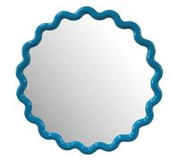 Deenz Striking Wave Edges Design Round Wall-Mounted Playful Ideal Mirror Blue Hue Glass And Pp Framed With Hooks 50 X 2.5 Cm