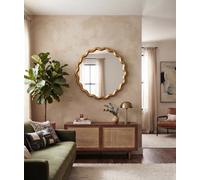 Deenz Striking Wave Edges Design Round Wall-Mounted Playful Ideal Mirror Gold Hues Glass And Pp Framed 49.5X49.5X2.5Cm