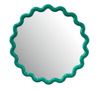 Deenz Striking Wave Edges Design Round Wall-Mounted Playful Ideal Mirror Green Hues Glass And Pp Framed With Hooks 50 X 2.5 Cm