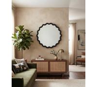 DEENZ Striking Wave Edges Design Round Wall-Mounted Playful Ideal Mirror Hues Glass And PP Framed Hanging Elevates Your Interior Decor Style Easy To Use 49.5 X 2.5 Cm (BLACK)