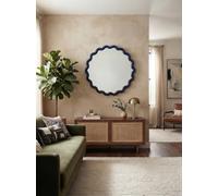 DEENZ Striking Wave Edges Design Round Wall-Mounted Playful Ideal Mirror Hues Glass And PP Framed Interior Decor Style Easy To Use 49.5 X 2.5 Cm (BLUE)
