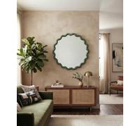 DEENZ Striking Wave Edges Design Round Wall-Mounted Playful Ideal Mirror Hues Glass And PP Framed Interior Decor Style Easy To Use 50 X 2.5 Cm (GREEN)