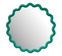 DEENZ Striking Wave Edges Design Round Wall-Mounted Playful Ideal Mirror Hues Glass And PP Framed With Hooks For Convenient Hanging Elevates Your Interior Decor Style Easy To Use 50 X 2.5 Cm (GREEN)