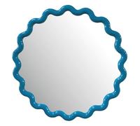 DEENZ Striking Wave Edges Design Round Wall-Mounted Playful Ideal Mirror Hues Glass And PP Framed With Hooks For Convenient Hanging Elevates Your Interior Decor Style Easy To Use 50 X 2.5 Cm (BLUE)