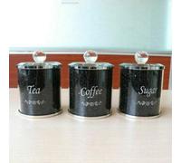 Deenz Style Containers Coffee Tea Sugar Kitchen Storage Tins, Canisters, Jars Set Crushed Diamond (Black Crystal/silver Edge)