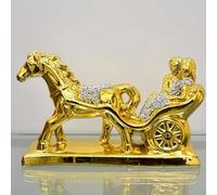 Deenz Style Horse Carriage Shine Couple Crush Diamond Wedding Ornament Romany Gypsy Home Decor ( Gold )