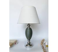 Deenz Table Lamp With Metal Cermaic Base With A Soft White Fabric Shade Chic Designs Dark Gray Ring Base T063