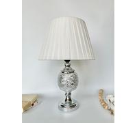 Deenz Table Lamp With Metal Cermaic Base With A Soft White Fabric Shade Chic Designs Silver Ornate Base T053