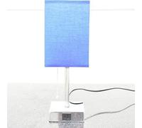 Deenz Table Lamp With Usb & C Type Charging Ports Pull Chain Lamp Silver Plating Square Base For Bedroom Small Space ( Blue )