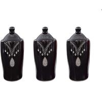 Deenz Tea Sugar Coffee Canister Jar Storage Set Of 3 With Sparkling Crystal Diamante Elements (Black)