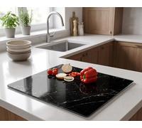 DEENZ Tempered Glass Plate Marble Crack Effect Cutting Board Worktop Saver 4Mm Sleek Black Chopping Board Table Top 40 X 30 Cm