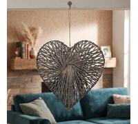 Deenz The 3-D Effect Wicker Heart Shaped Wall Hanging Art With Rope Grey Woven Design Unique Accent Hanger Ornament Deco 62X58X9Cm