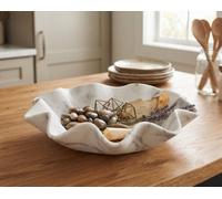 Deenz The Classic Sculptural Wavy Edges Marble Finish Display Bowl Large White Dolomite Table Art Living Room Shelf Decor 32X8Cm