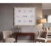 Deenz The Grey Rectangle 9 Multi-Photo Frame 'family' Text Wall Mount Mdf Tone Wavy Style Edge Large Gallery Collage Décor 61X54Cm